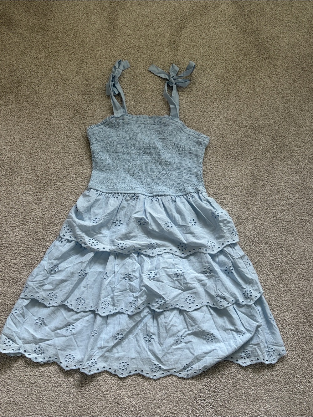 Light Blue Eyelet Tiered Sundress for Girls - Brand